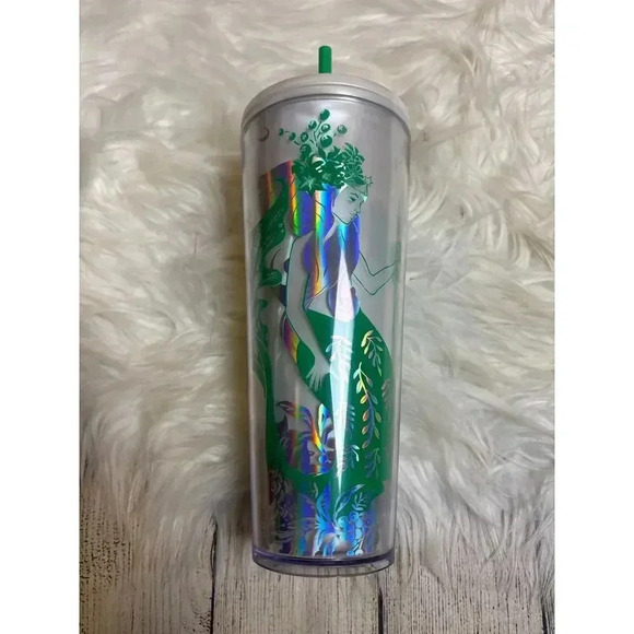 Starbucks 24oz Tumbler Iridescent Silver Green Mermaid NEW - Picture 3 of 9
